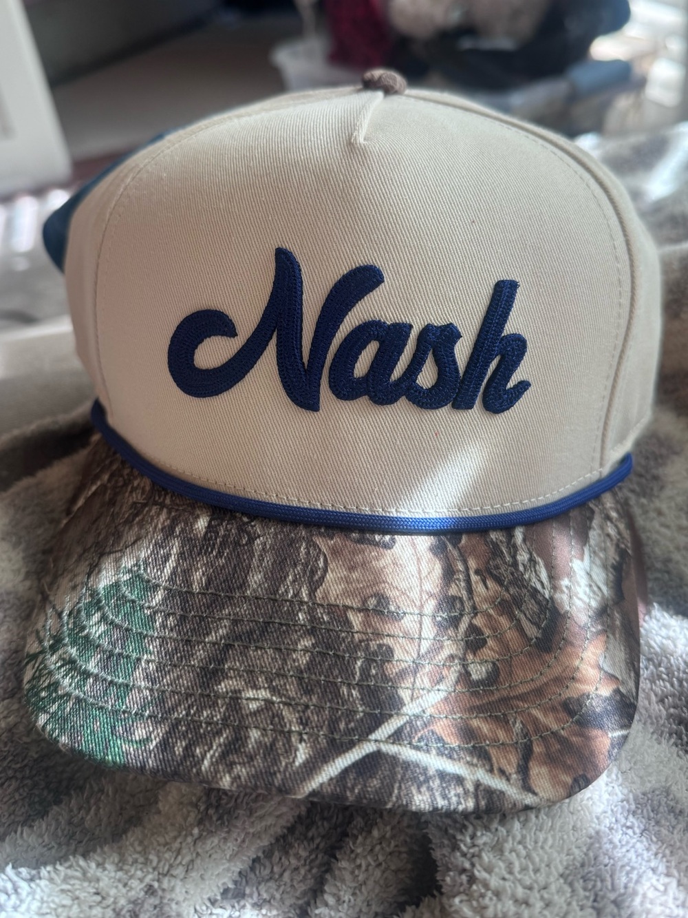 Trucker Hat in Cream with Camouflage Brim